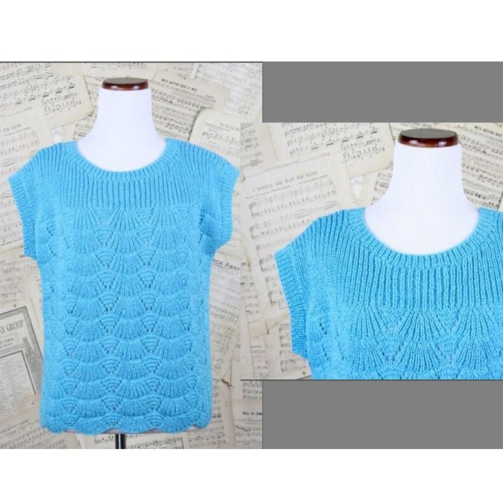 Vintage 80s Phildar Knit Metallic Shimmer Sweater Pointelle - Picture 2 of 5